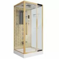 Душевая кабина Niagara Luxe NG-7714G (100x90х215) низкий поддон(15см),дверь распашная,стенки золото,5 мест