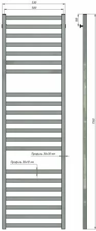 Полотенцесушитель водяной Stinox Prestige Luxe 500x1800, нижнее подключение, хром, 1/2" ВР (внутренняя резьба), 21 перекладина
