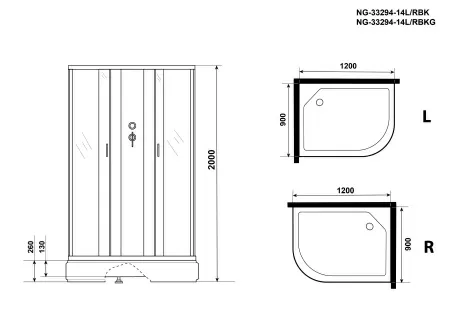Душевая кабина Niagara Classic NG-2310-14RG (120х80х215) высокий поддон(40см),стекло матовое