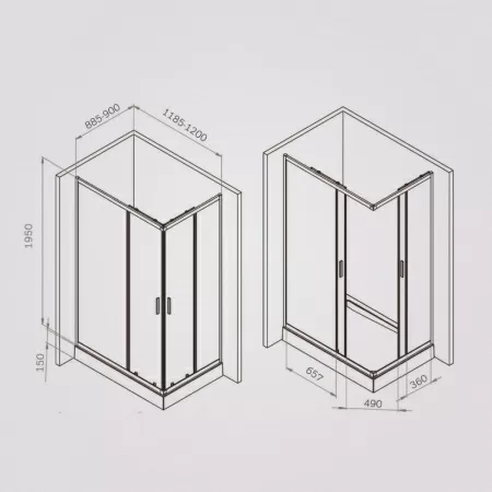 W90G-403-120290-BT Gem Душевое ограждение AM.PM прямоугольн.,раздвиж.двери 120x90 черный мат.,стекло прозрачное