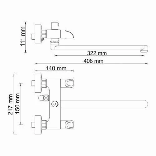 Смеситель для ванны с длинным изливом Wasserkraft Lossa 1202L