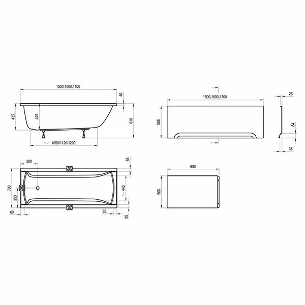 Акриловая ванна Ravak Classic 120x70 C861000000 с ножками