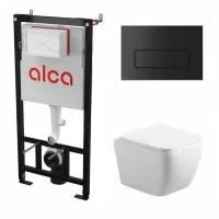 Комплект инсталляции AlcaPlast AM101/1120 с черной матовой кнопкой и унитаз подвесной Roxen Cube 530135-01 Rimless Soft Close