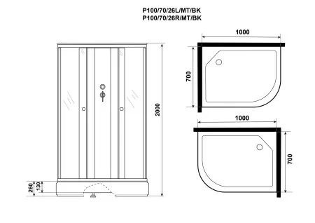 Душевая кабина Niagara Promo P100/70/26L/MT/BK (100х70х195) 4 места
