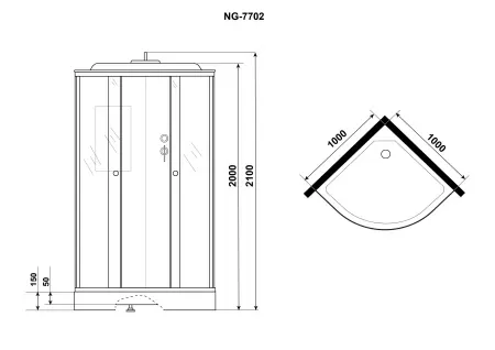 Душевая кабина Niagara Luxe NG-7702M (100x100х210) низкий поддон(15см),дверь раздвижная,стенки мрамор,3 места