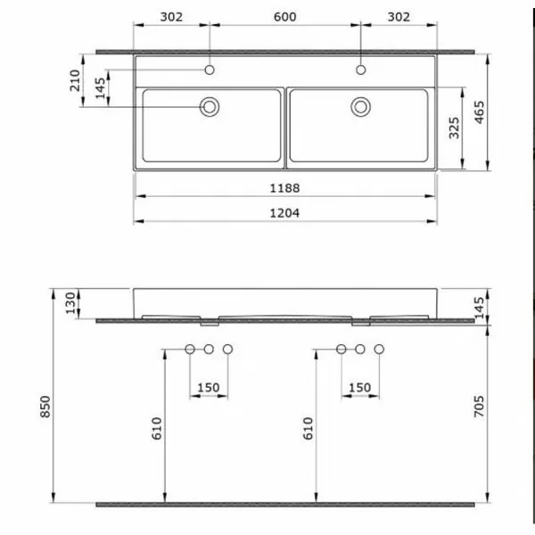 Умывальник Bocchi Milano 1393-001-0132 120 см (на 2 чаши)