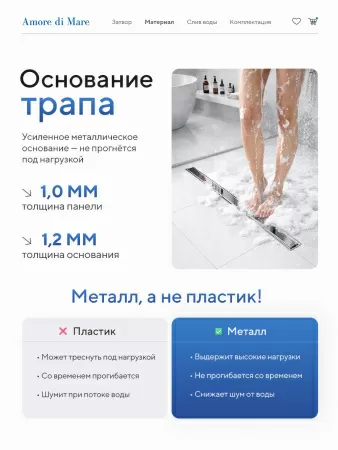 Трап для душа Amore di Mare Verso SD-50, 500х70 мм, оборачиваемый под плитку, хром