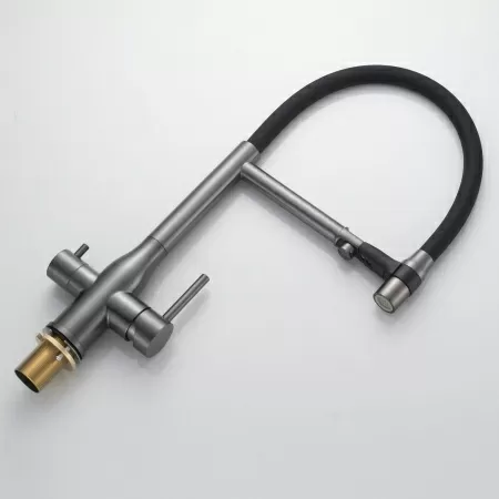 Смеситель для кухни с гибким изливом и подключением фильтра Shevanik S378T, оружейная сталь