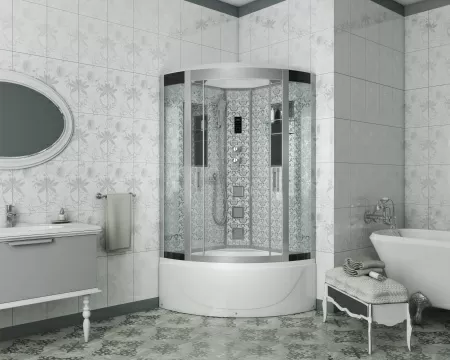 Душевая кабина Niagara Luxe NG-7710W (100x100х215) высокий поддон(45см),дверь раздвижная,стенки серебро,4 места