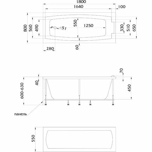 Ванна Marka One AELITA 180x80 Pplus с каркасом