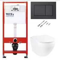 Комплект инсталляции TECEbase kit с черной матовой кнопкой и подвесной безободковый унитаз Roxen Antares 530185-01