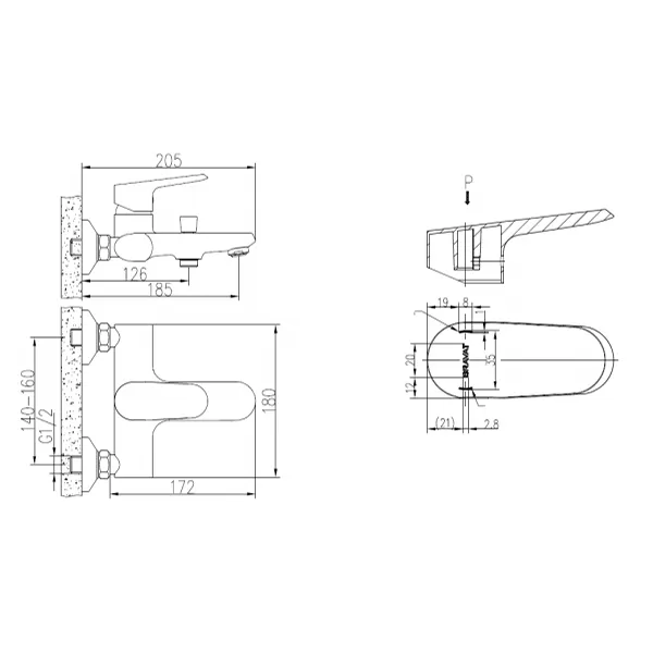 Смеситель для ванны Bravat Pure F6105161C-01