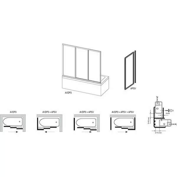 Шторка для ванны Ravak AVDP3-150 белый+транспарент 40VP0102Z1