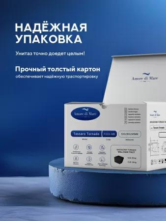 Унитаз подвесной безободковый Amore di Mare Tassaro Tornado P202-MB, прямоугольный черный, антивсплеск, фарфоровый, быстросъемное сиденье дюропласт с крышкой микролифт, антибактериальное покрытие