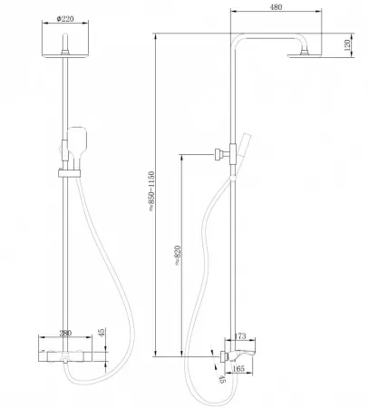 Душевая стойка ABBER Thermostat AF8516B с термостатом и изливом, черная матовая