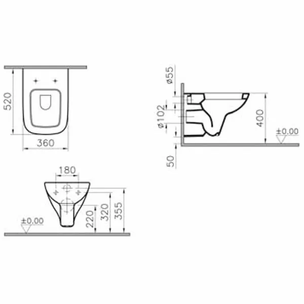 Унитаз подвесной VitrA S20 5507B003-6066 с сиденьем микролифт