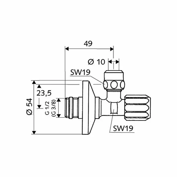 Угловой вентиль Schell 1/2" x 3/8" c фильтром и цангой 10мм