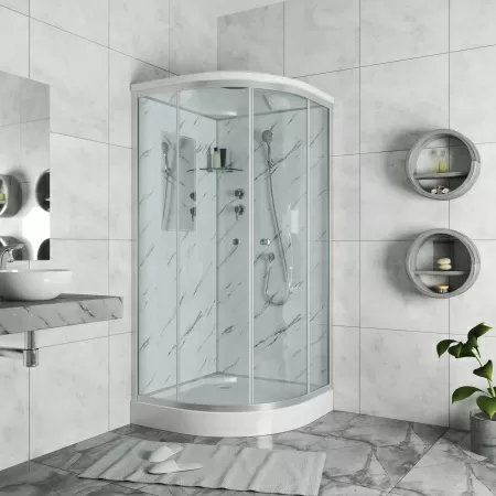Душевая кабина Niagara Luxe NG-7702M (100x100х210) низкий поддон(15см),дверь раздвижная,стенки мрамор,3 места