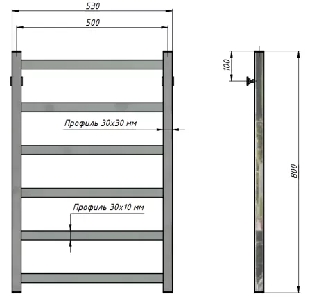 Полотенцесушитель водяной Stinox Palermo 500x800, нижнее подключение, белый матовый, 1/2" ВР (внутренняя резьба), 6 перекладин