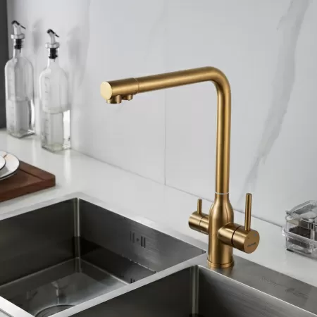 Смеситель для кухни с подключением фильтра Shevanik S248G, золотой сатин