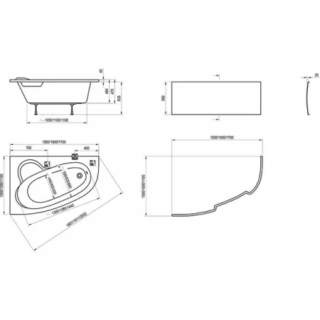 Акриловая ванна Ravak Asymmetric 150x100 L C441000000 с ножками