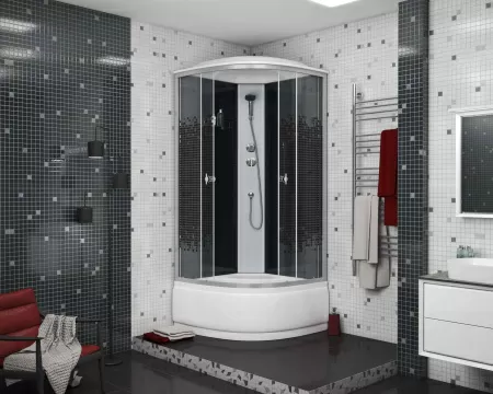 Душевая кабина Niagara Eco NG-7507-14BLACK (80х80х215) высокий поддон(40см),стекло мозаика,4 места