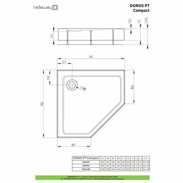 Душевой поддон Radaway Doros PT E Compact 100x90 Left SDRPTP1090-05L