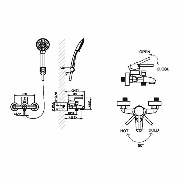 Смеситель для ванны Bravat Slim F6332366CP-01-RUS