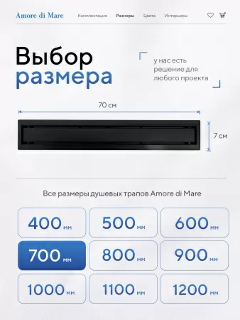 Трап для душа Amore di Mare Verso SD-70B, 700х70 мм, оборачиваемый под плитку, черный