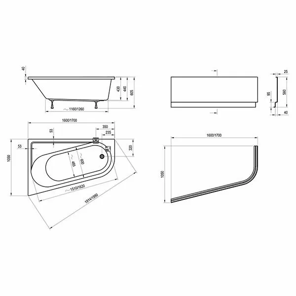 Акриловая ванна Ravak Chrome 170х105 R CA41000000 с ножками