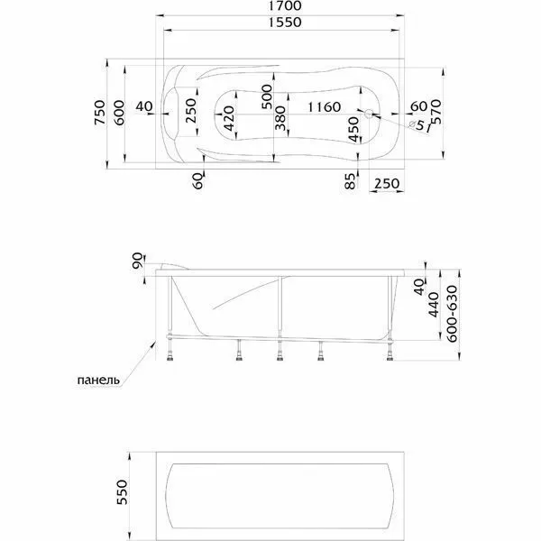 Ванна 1Marka CALYPSO 170x75 Pplus  с каркасом