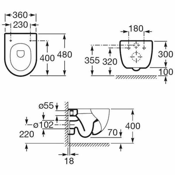 Унитаз подвесной Roca Meridian-N Compacto 346248000 с крышкой для унитаза SoftClose A8012AC004