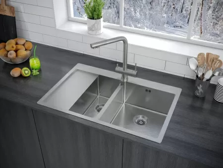 Мойка Paulmark KRONER 78/2SF PM227851-BSR 510х780х200 мм, нержавеющая сталь, нержавеющая сталь