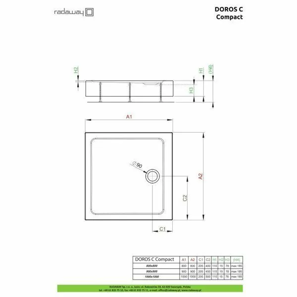 Душевой поддон Radaway Doros C Compact 100x100 SDRC1010-05