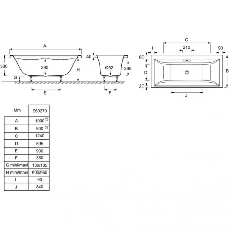 Акриловая ванна Jacob Delafon Evok 190x90 E60270-00 без гидромассажа