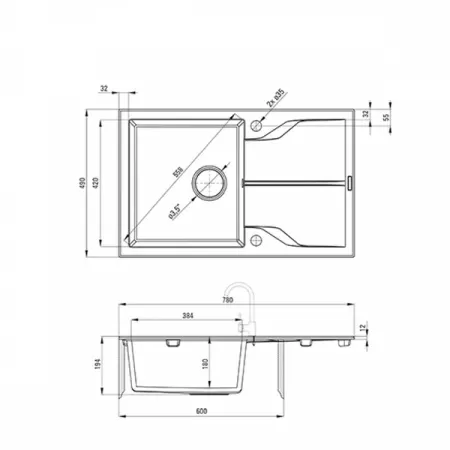 Кухонная мойка Deante Andante ZQN_G113 + сифон SPACE SAVER графитовый металик