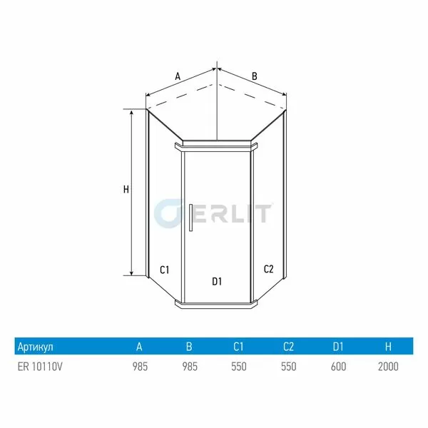 Душевой уголок Erlit ER 10110V-C1 100x100