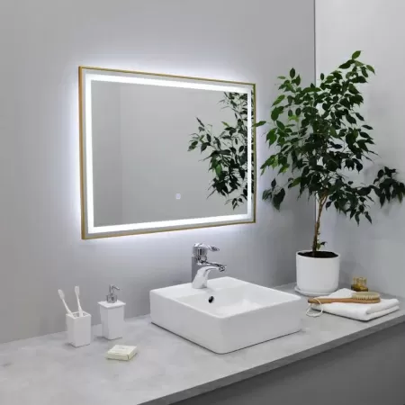 Зеркало с подсветкой LED Fixsen FX-2100G прямоугольное 100х80 см, золотой сатин