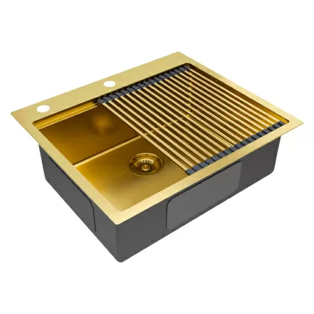 Мойка Paulmark KRONER-PRO 59 + ролл-мат PRO PM705951-BG+R405-BG 510х590х200 мм, нержавеющая сталь, брашированное золото
