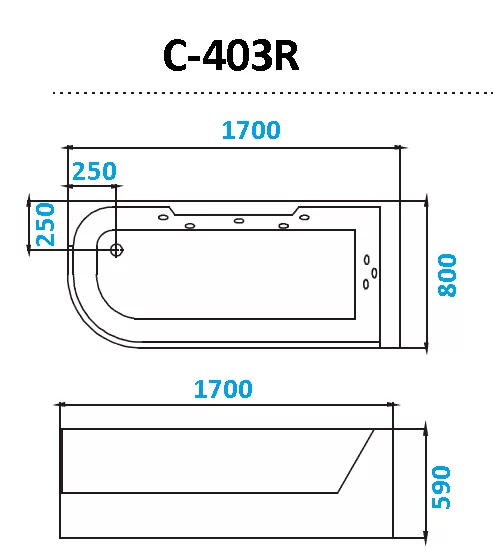 Акриловая ванна Cerutti SPAC-403R  гидромассажная  170x80x58