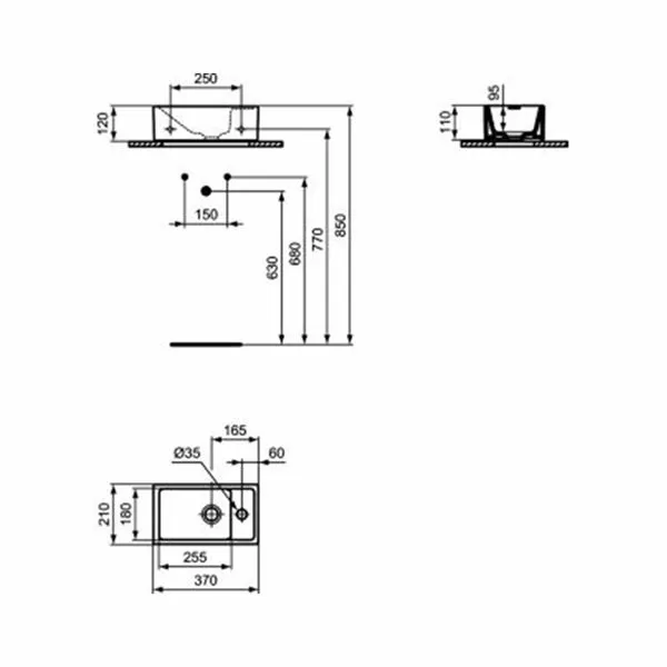 Умывальник Ideal Standard Tempo 37X21 (отверстие под смеситель справа) E211201