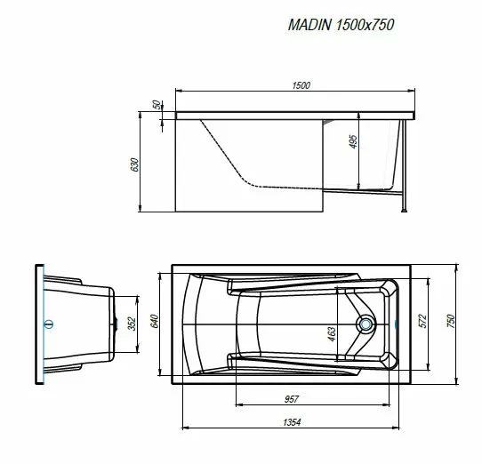 Ванна ALEX BAITLER™ MADIN 150*75 пустая
