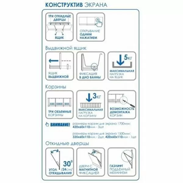 Экран под ванну Метакам 169 с выдвижным ящиком