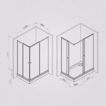 W87G-403-12090-MT Sunny Душевое ограждение AM.PM прямоугольное, раздвижн двери 120x90 серебро,стекло прозрачн