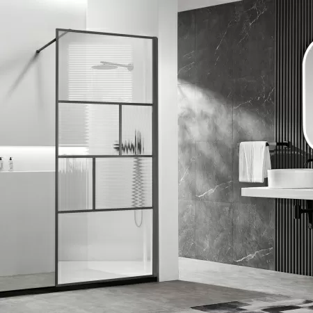 Душевая перегородка Vincea Walk-In VSW-1HC800CFGM, 800*2000, вороненая сталь, стекло прозрачное/рифленое