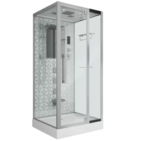 Душевая кабина Niagara Luxe NG-7714W (100x90х215) низкий поддон(15см),дверь распашная,стенки серебро,5 мест