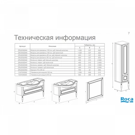 Тумба под раковину Roca America Evolution ZRU9302960 85 см, дуб молочный с умывальником 327206000