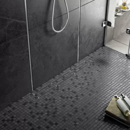 Душевой лоток TIMO Drain System 700 с двусторонней панелью "plate" под плитку, Сатин