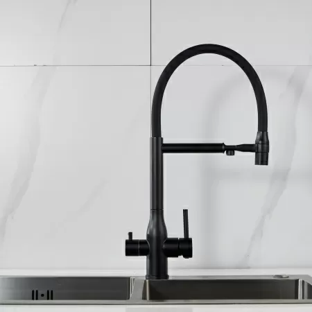 Смеситель для кухни с гибким изливом и подключением фильтра Shevanik S378H, черный