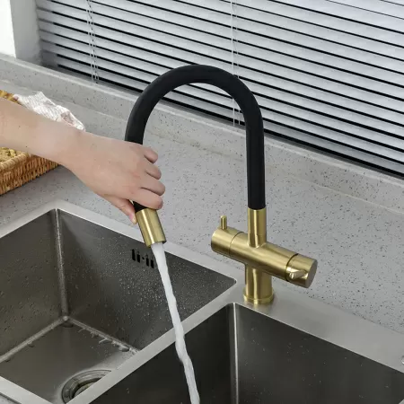 Смеситель для кухни с гибким изливом и подключением фильтра GAPPO G4398-33, золотой сатин
